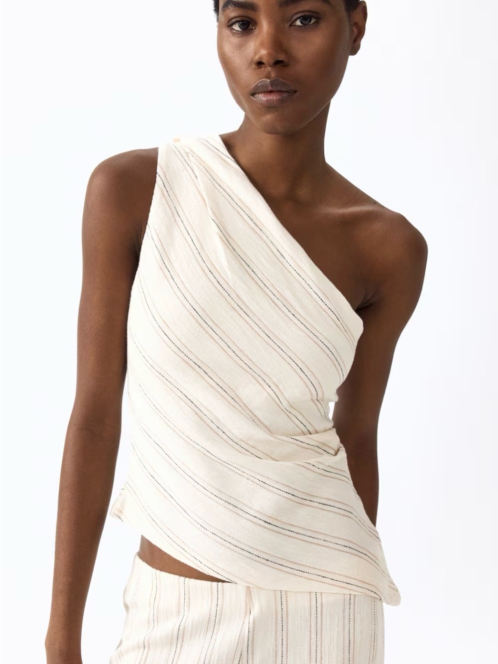 Cream One-Shoulder Wide-Leg Set - Picture 2 of 9